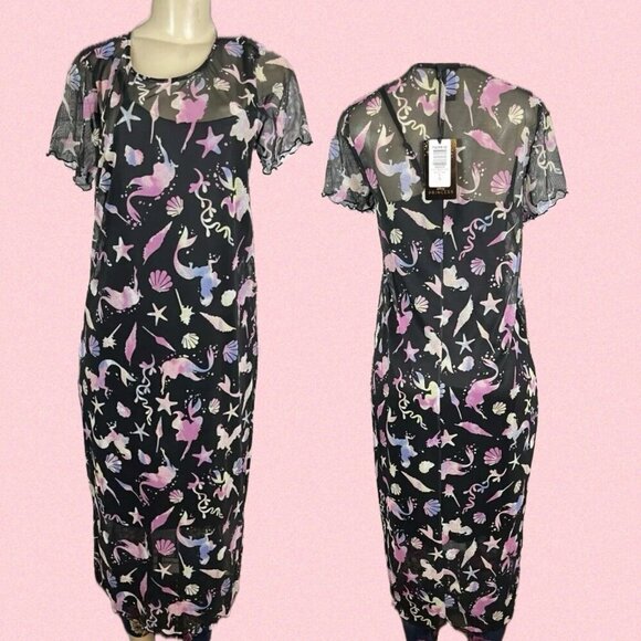 Disney Dresses & Skirts - Disney XL-1 Little Mermaid Graphic Mesh Sheer Lined Short Sleeve Midi Dress